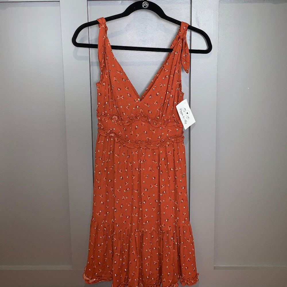 NWT Pippa & Ky Rust Floral Tank Dress with Ruffles